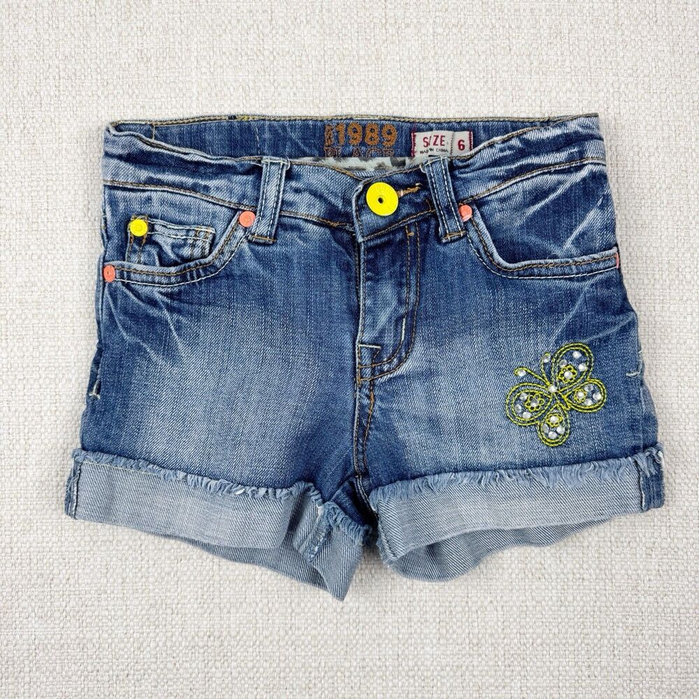 The Children's PLACE 1989 Girl's Y2K Embroidered Floral Denim Shorts Size 6